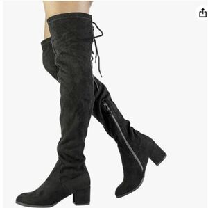 11 Dream Pairs Laurence Stretch Chunky Heel Thigh High Boots